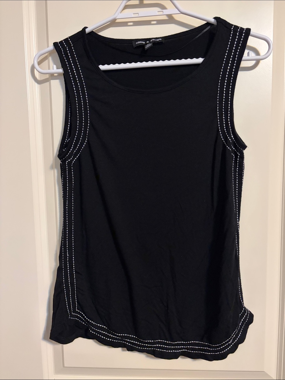 Cable & Gauge Black Tank with White Contrast Stitching Detail